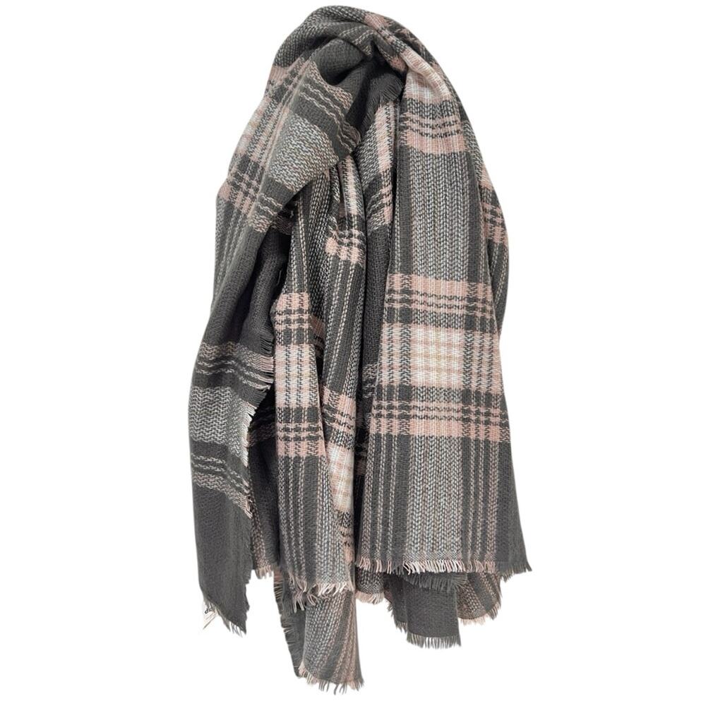 NEW Charlotte Russe Grey Pink Plaid Blanket Scarf